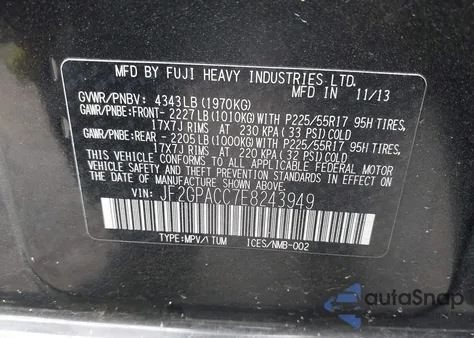 2014 Subaru Xv Crosstrek 2.0I Premium z USA, uszkodzony, nr VIN JF2GPACC7E8243949